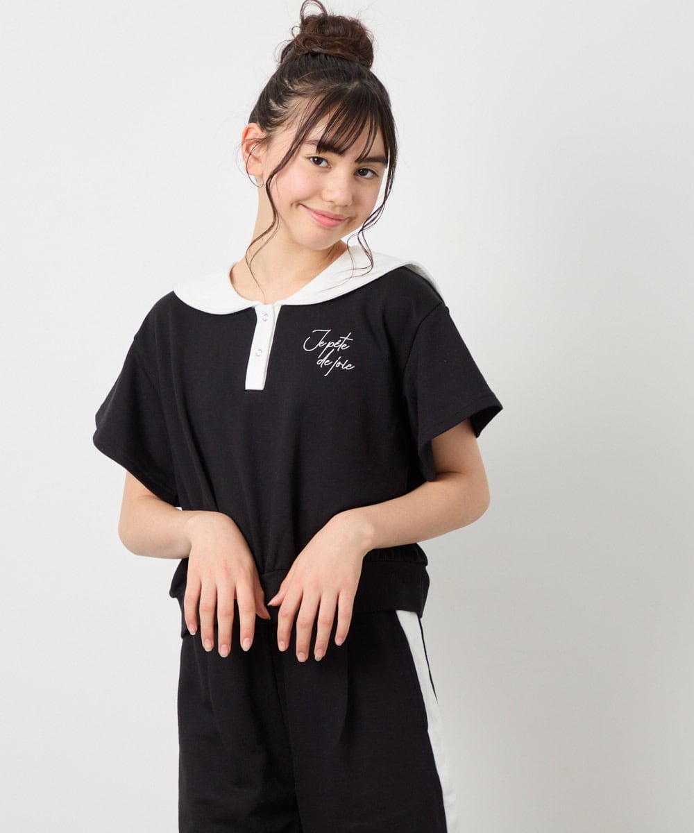 KJNFD55074 a.v.v KIDS(アー・ヴェ・ヴェ) [130-160]配色セーラーカラー裏毛セットアップ ブラック