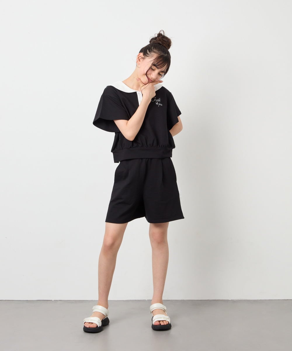 KJNFD55074 a.v.v KIDS(アー・ヴェ・ヴェ) [130-160]配色セーラーカラー裏毛セットアップ ブラック