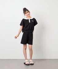 KJNFD55074 a.v.v KIDS(アー・ヴェ・ヴェ) [130-160]配色セーラーカラー裏毛セットアップ ブラック