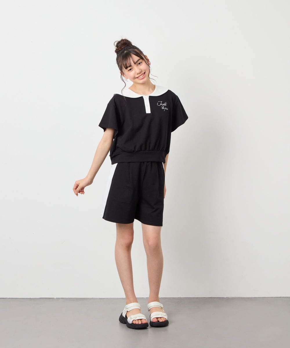 KJNFD55074 a.v.v KIDS(アー・ヴェ・ヴェ) [130-160]配色セーラーカラー裏毛セットアップ ブラック