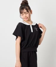 KJNFD55074 a.v.v KIDS(アー・ヴェ・ヴェ) [130-160]配色セーラーカラー裏毛セットアップ ブラック