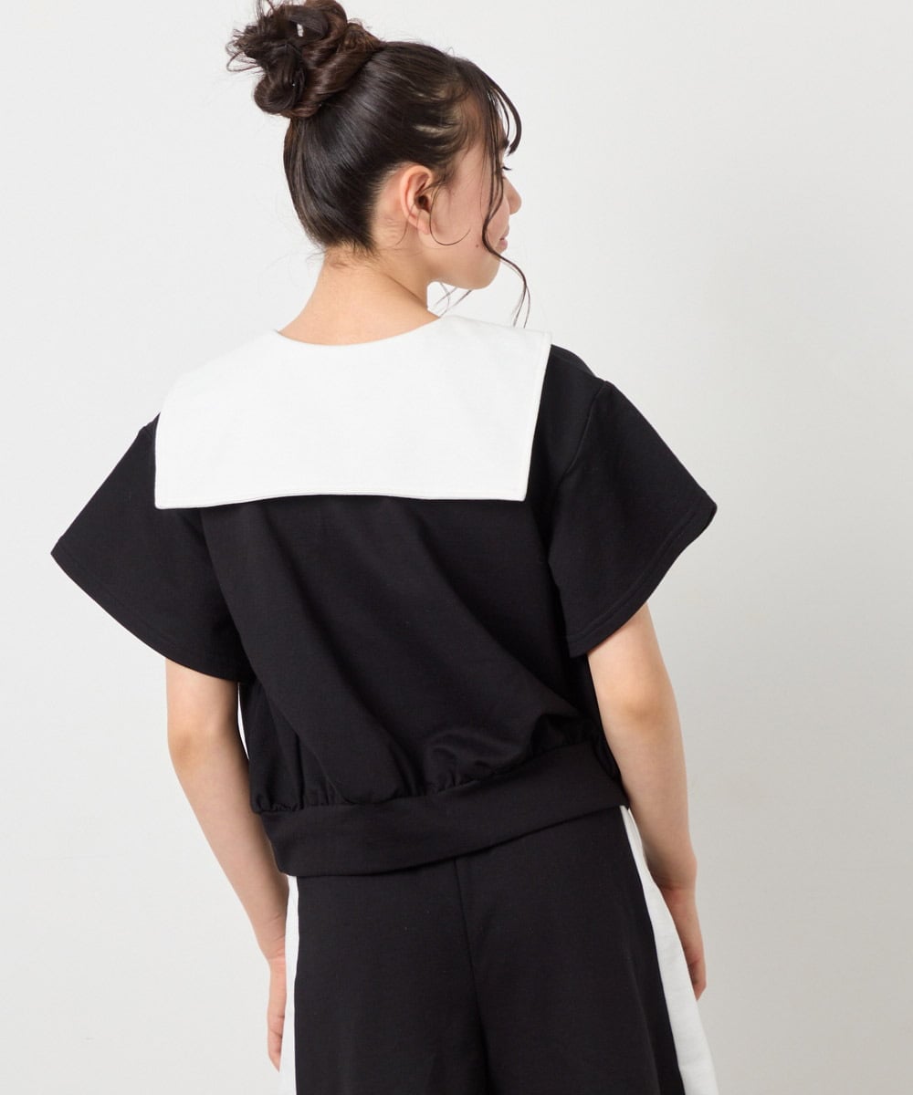 KJNFD55074 a.v.v KIDS(アー・ヴェ・ヴェ) [130-160]配色セーラーカラー裏毛セットアップ ブラック