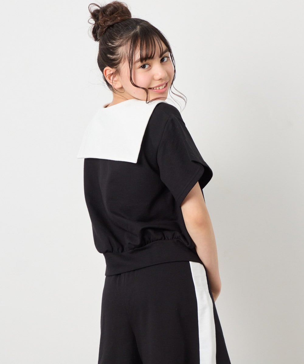 KJNFD55074 a.v.v KIDS(アー・ヴェ・ヴェ) [130-160]配色セーラーカラー裏毛セットアップ ブラック