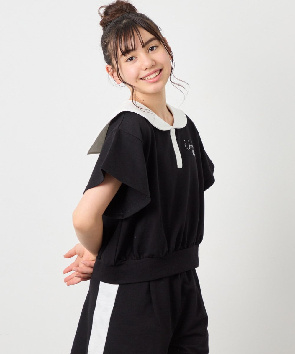 KJNFD55074 a.v.v KIDS(アー・ヴェ・ヴェ) [130-160]配色セーラーカラー裏毛セットアップ ブラック