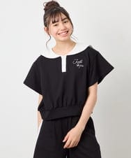 KJNFD55074 a.v.v KIDS(アー・ヴェ・ヴェ) [130-160]配色セーラーカラー裏毛セットアップ ブラック