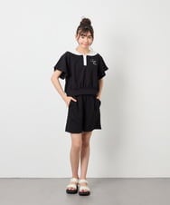 KJNFD55074 a.v.v KIDS(アー・ヴェ・ヴェ) [130-160]配色セーラーカラー裏毛セットアップ ブラック