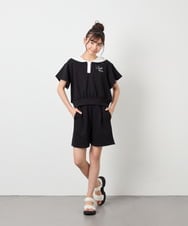 KJNFD55074 a.v.v KIDS(アー・ヴェ・ヴェ) [130-160]配色セーラーカラー裏毛セットアップ ブラック