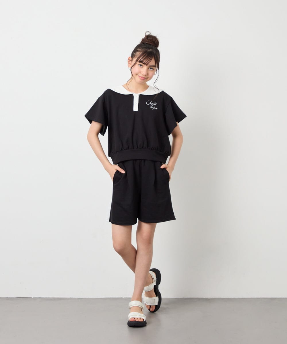 KJNFD55074 a.v.v KIDS(アー・ヴェ・ヴェ) [130-160]配色セーラーカラー裏毛セットアップ ブラック