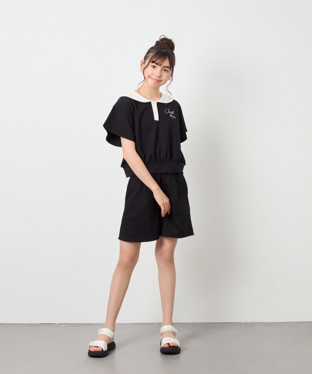 KJNFD55074 a.v.v KIDS(アー・ヴェ・ヴェ) [130-160]配色セーラーカラー裏毛セットアップ ブラック