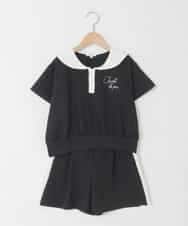 KJNFD55074 a.v.v KIDS(アー・ヴェ・ヴェ) [130-160]【セットアップ】配色セーラーカラー裏毛セットアップ ブラック