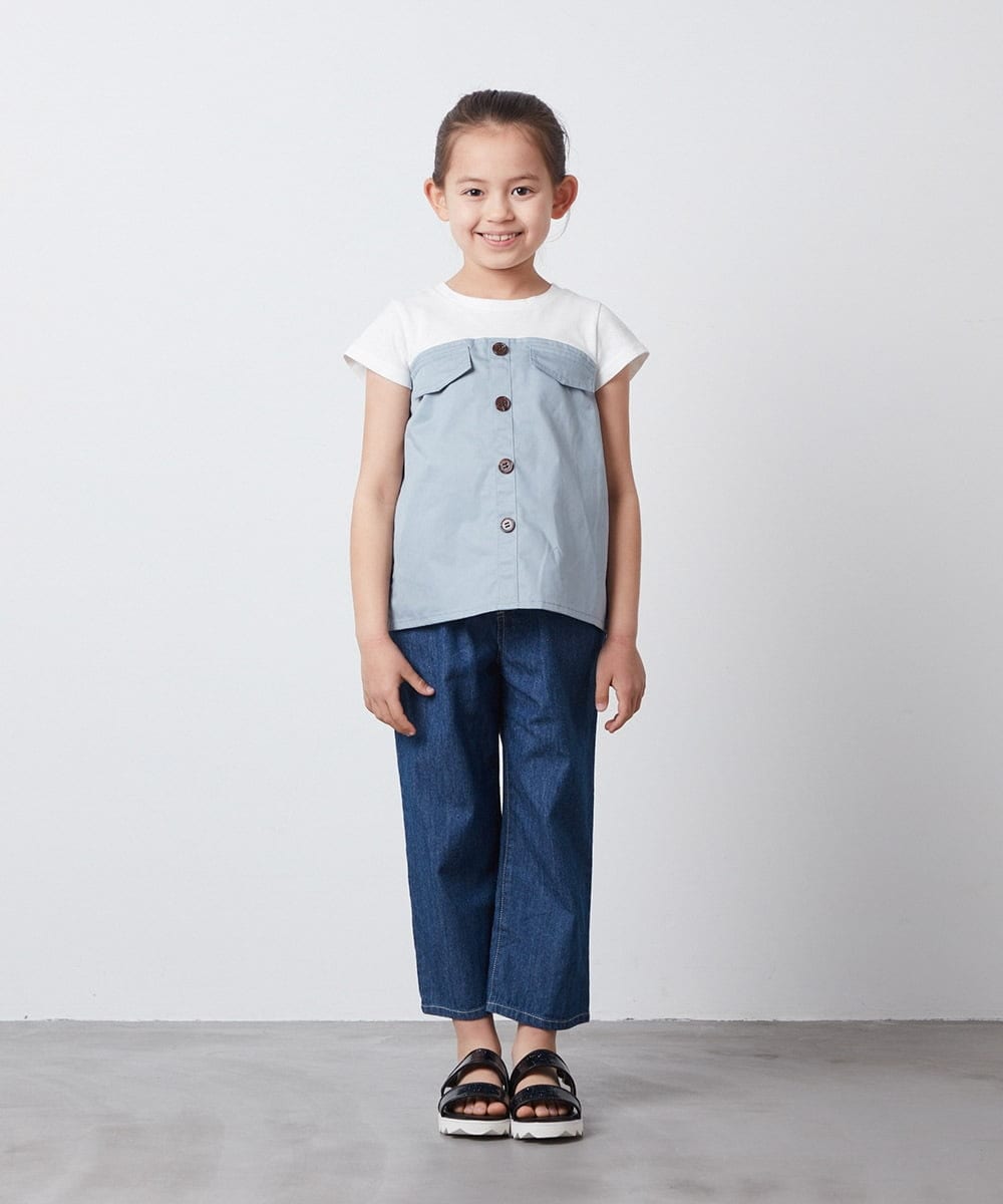 KJNFS40049 a.v.v KIDS(アー・ヴェ・ヴェ) [100-130]【2点セット】ドッキングトップス＆キュロット ライトブルー