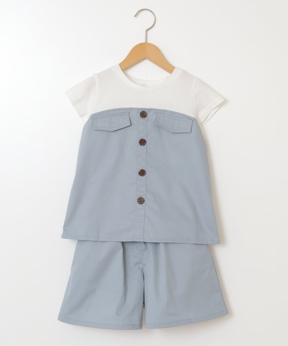 KJNFS40049 a.v.v KIDS(アー・ヴェ・ヴェ) [100-130]【2点セット】ドッキングトップス＆キュロット ライトブルー