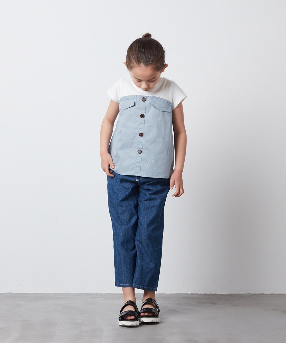 KJNFS40049 a.v.v KIDS(アー・ヴェ・ヴェ) [100-130]【2点セット】ドッキングトップス＆キュロット ライトブルー