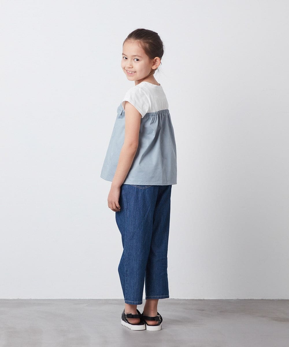 KJNFS40049 a.v.v KIDS(アー・ヴェ・ヴェ) [100-130]【2点セット】ドッキングトップス＆キュロット ライトブルー