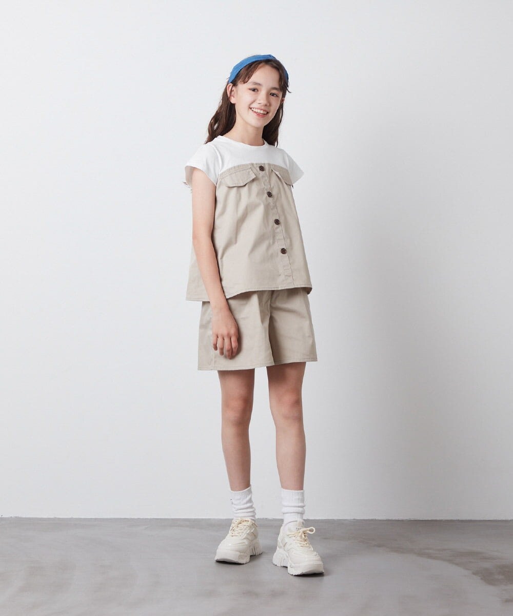KJNFS40049 a.v.v KIDS(アー・ヴェ・ヴェ) [100-130]【2点セット】ドッキングトップス＆キュロット ライトブルー