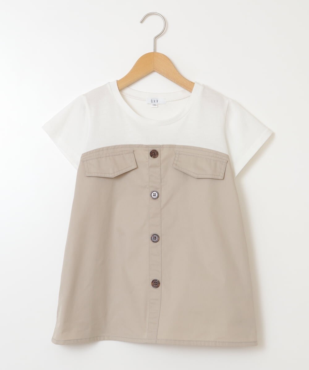 KJNFS40049 a.v.v KIDS(アー・ヴェ・ヴェ) [100-130]【2点セット】ドッキングトップス＆キュロット ベージュ