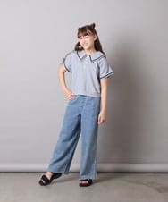KJNGD60069 a.v.v KIDS(アー・ヴェ・ヴェ) [130-160]【冷感】セーラーカラー配色ラインセットアップ グレー