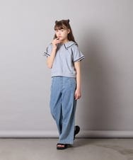 KJNGD60069 a.v.v KIDS(アー・ヴェ・ヴェ) [130-160]【冷感】セーラーカラー配色ラインセットアップ グレー