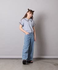 KJNGD60069 a.v.v KIDS(アー・ヴェ・ヴェ) [130-160]【冷感】セーラーカラー配色ラインセットアップ グレー