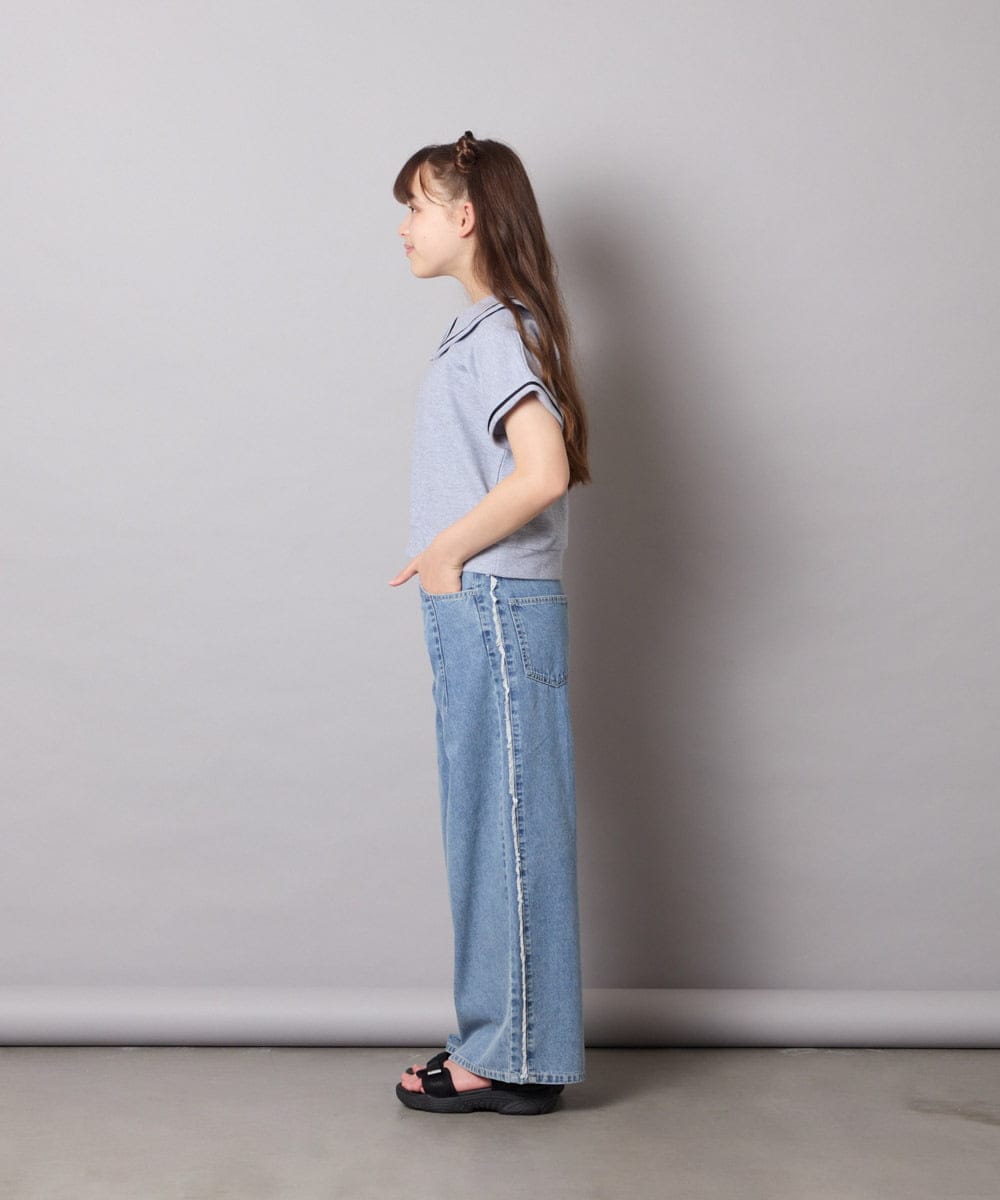 KJNGD60069 a.v.v KIDS(アー・ヴェ・ヴェ) [130-160]【冷感】セーラーカラー配色ラインセットアップ グレー