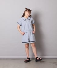 KJNGD60069 a.v.v KIDS(アー・ヴェ・ヴェ) [130-160]【冷感】セーラーカラー配色ラインセットアップ グレー