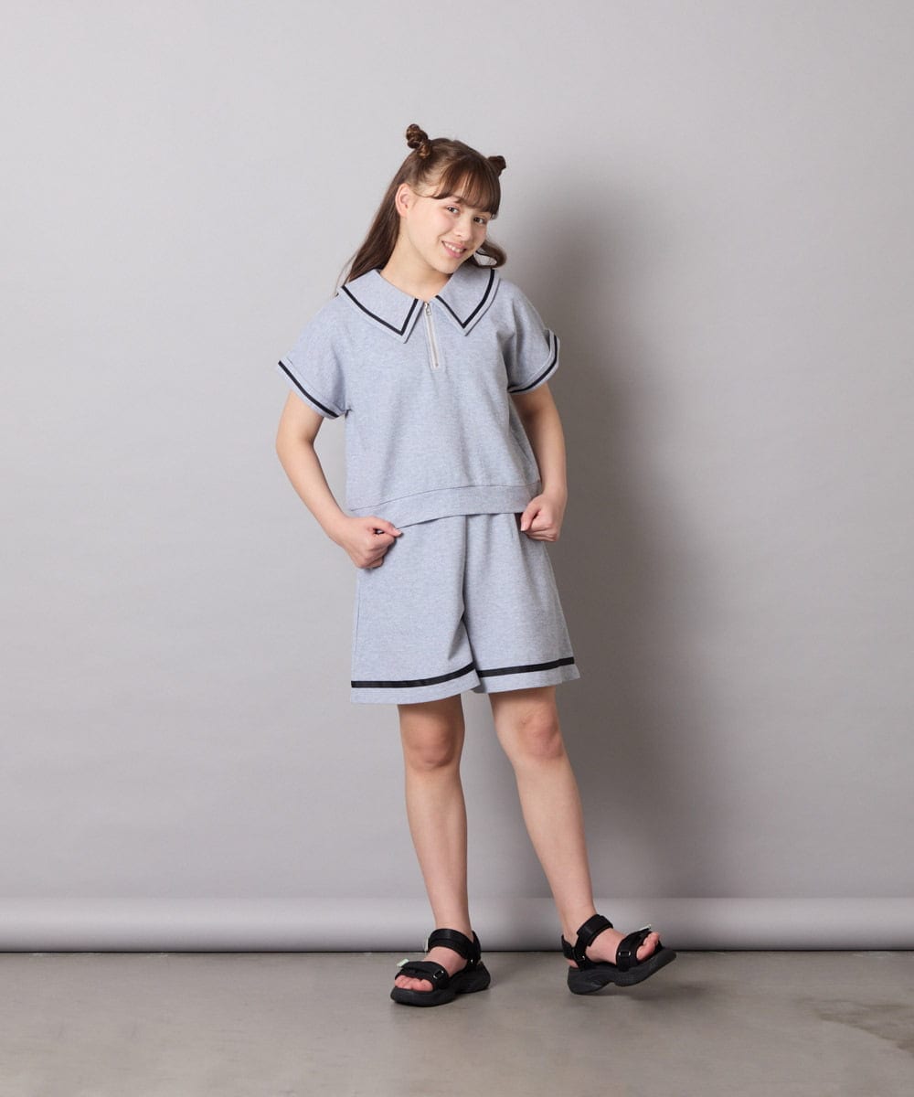 KJNGD60069 a.v.v KIDS(アー・ヴェ・ヴェ) [130-160]【冷感】セーラーカラー配色ラインセットアップ グレー