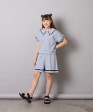 KJNGD60069 a.v.v KIDS(アー・ヴェ・ヴェ) [130-160]【冷感】セーラーカラー配色ラインセットアップ グレー