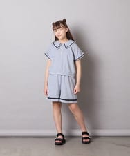 KJNGD60069 a.v.v KIDS(アー・ヴェ・ヴェ) [130-160]【冷感】セーラーカラー配色ラインセットアップ グレー