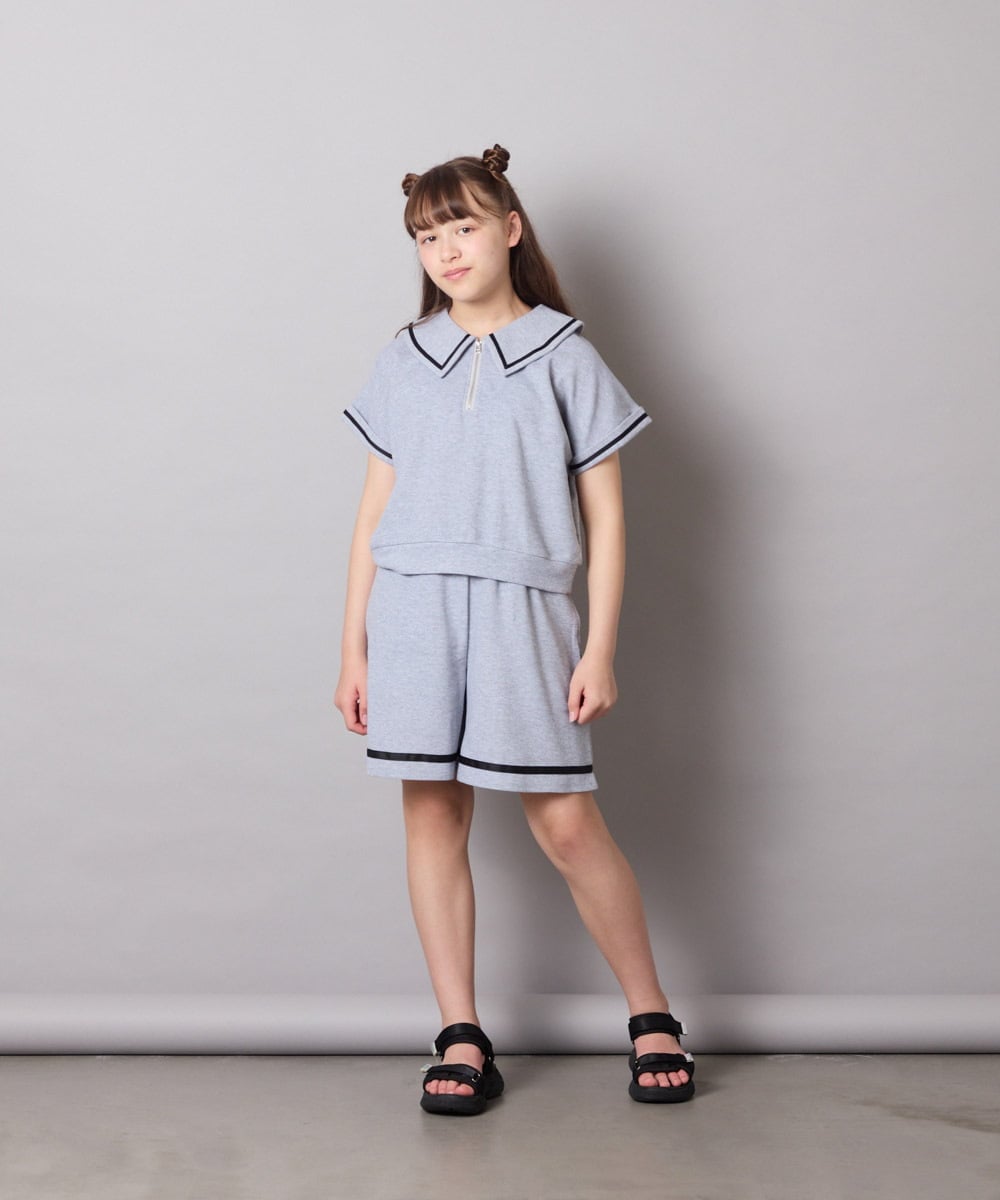 KJNGD60069 a.v.v KIDS(アー・ヴェ・ヴェ) [130-160]【冷感】セーラーカラー配色ラインセットアップ グレー