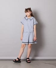 KJNGD60069 a.v.v KIDS(アー・ヴェ・ヴェ) [130-160]【冷感】セーラーカラー配色ラインセットアップ グレー