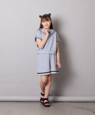 KJNGD60069 a.v.v KIDS(アー・ヴェ・ヴェ) [130-160]【冷感】セーラーカラー配色ラインセットアップ グレー