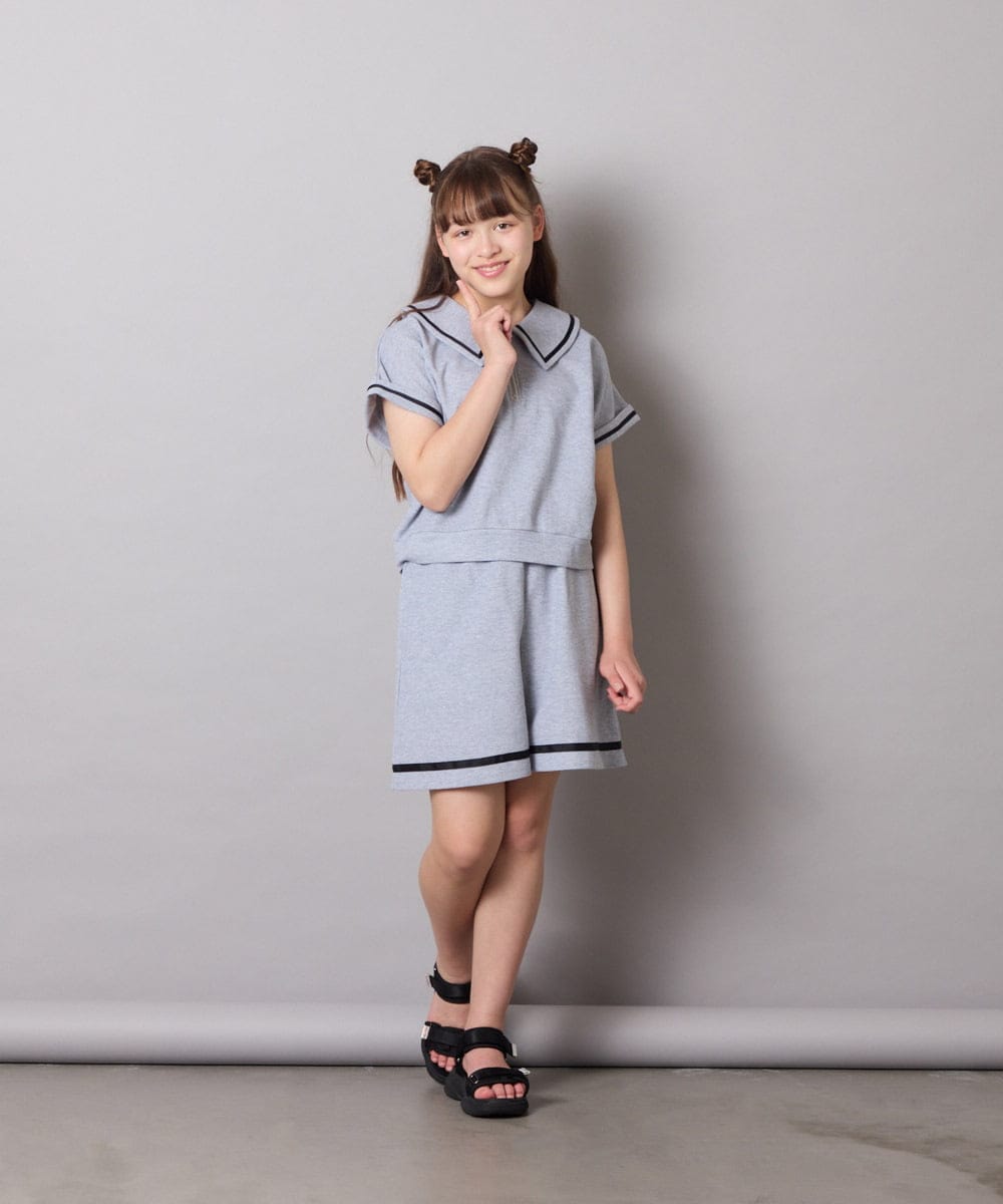 KJNGD60069 a.v.v KIDS(アー・ヴェ・ヴェ) [130-160]【冷感】セーラーカラー配色ラインセットアップ グレー