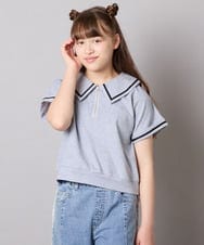 KJNGD60069 a.v.v KIDS(アー・ヴェ・ヴェ) [130-160]【冷感】セーラーカラー配色ラインセットアップ グレー