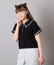 KJNGD60069 a.v.v KIDS(アー・ヴェ・ヴェ) [130-160]【冷感】セーラーカラー配色ラインセットアップ ブラック