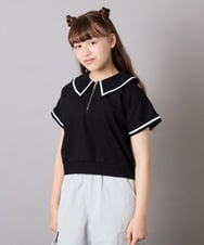 KJNGD60069 a.v.v KIDS(アー・ヴェ・ヴェ) [130-160]【冷感】セーラーカラー配色ラインセットアップ ブラック