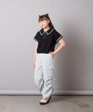 KJNGD60069 a.v.v KIDS(アー・ヴェ・ヴェ) [130-160]【冷感】セーラーカラー配色ラインセットアップ ブラック