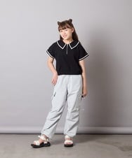 KJNGD60069 a.v.v KIDS(アー・ヴェ・ヴェ) [130-160]【冷感】セーラーカラー配色ラインセットアップ ブラック