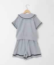 KJNGD60069 a.v.v KIDS(アー・ヴェ・ヴェ) [130-160]【冷感/セットアップ】セーラーカラー配色ラインセットアップ グレー