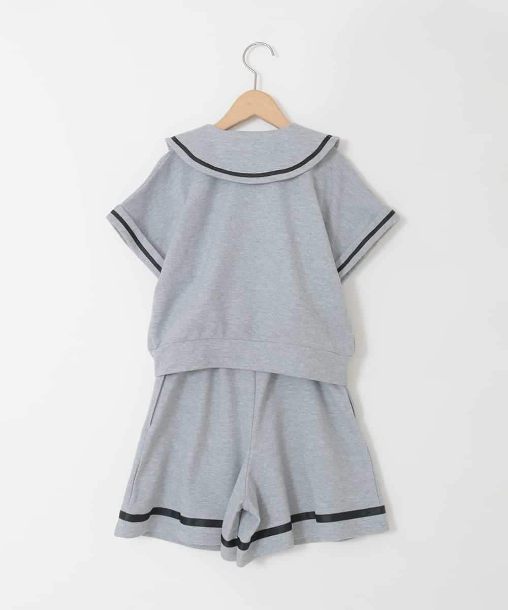 KJNGD60069 a.v.v KIDS(アー・ヴェ・ヴェ) [130-160]【冷感/セットアップ】セーラーカラー配色ラインセットアップ グレー