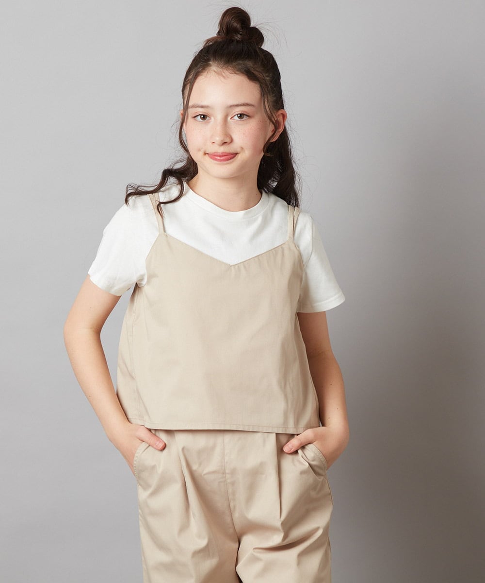 KJNGW01054 a.v.v KIDS(アー・ヴェ・ヴェ) 【ジュニア】[140-150]【2点セット】キャミドッキングTシャツ＆パンツセットアップ ベージュ