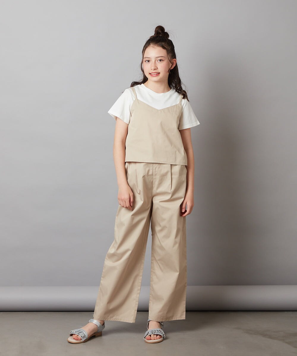 KJNGW01054 a.v.v KIDS(アー・ヴェ・ヴェ) 【ジュニア】[140-150]【2点セット】キャミドッキングTシャツ＆パンツセットアップ ベージュ