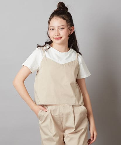 KJNGW01054  【ジュニア】[140-150]【2点セット】キャミドッキングTシャツ＆パンツセットアップ