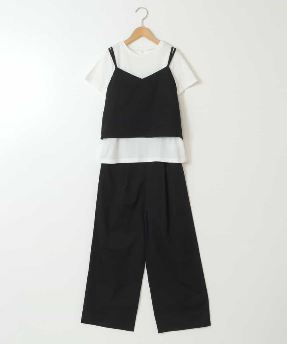 KJNGW01054 a.v.v KIDS(アー・ヴェ・ヴェ) 【ジュニア】[140-150]【2点セット】キャミドッキングTシャツ＆パンツセットアップ ブラック