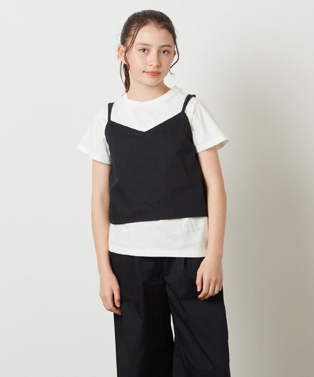 KJNGX01059 a.v.v KIDS(アー・ヴェ・ヴェ) 【ジュニア】[160]【2点セット】キャミドッキングTシャツ＆パンツセットアップ ブラック