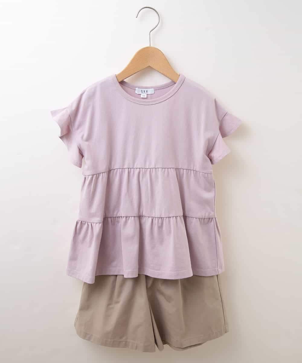 KJNHM01039 a.v.v KIDS(アー・ヴェ・ヴェ) [100-130]【2点SET】ティアードトップス ショートパンツセット ピンク