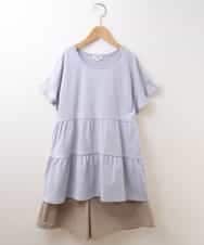KJNHM01039 a.v.v KIDS(アー・ヴェ・ヴェ) [100-130]【2点SET】ティアードトップス ショートパンツセット ライトブルー