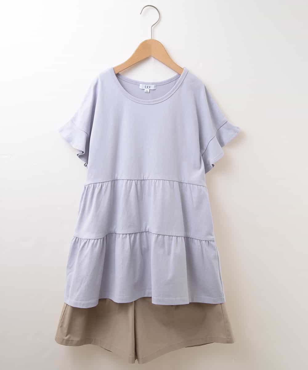 KJNHM01039 a.v.v KIDS(アー・ヴェ・ヴェ) [100-130]【2点SET】ティアードトップス ショートパンツセット ライトブルー