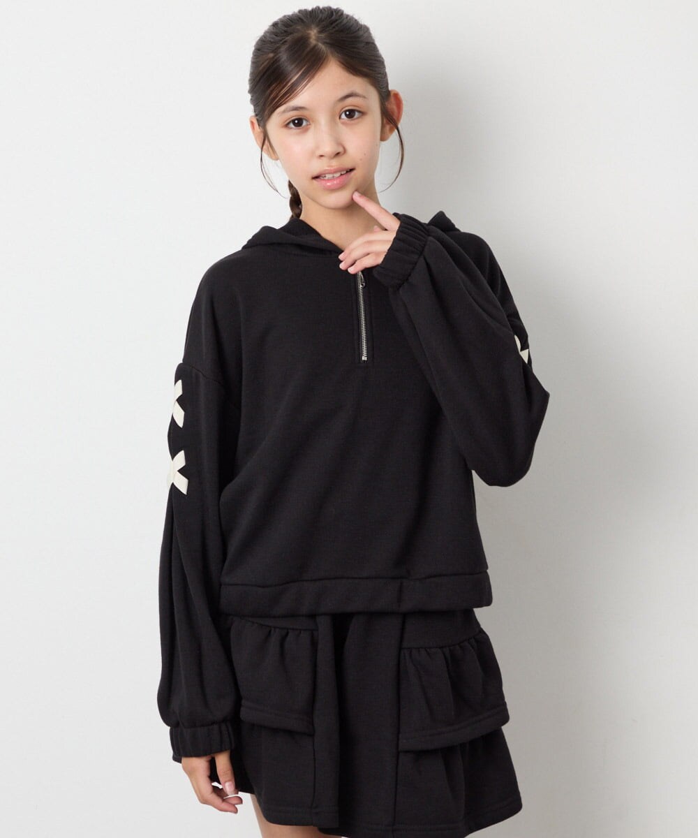 KJNJD02079 a.v.v KIDS(アー・ヴェ・ヴェ) [130-160]【セットアップ】ミニ裏毛セットアップ ブラック