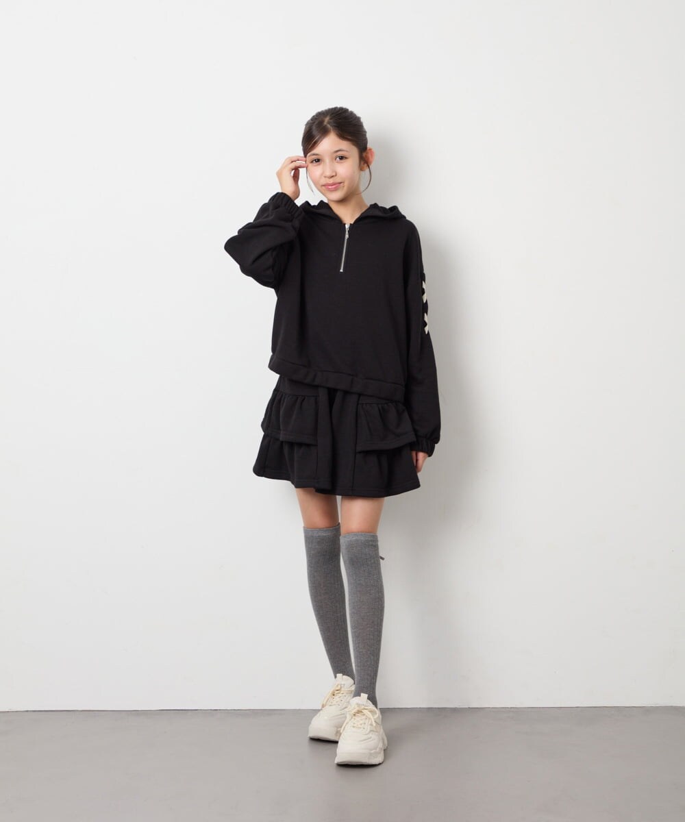 KJNJD02079 a.v.v KIDS(アー・ヴェ・ヴェ) [130-160]【セットアップ】ミニ裏毛セットアップ ブラック
