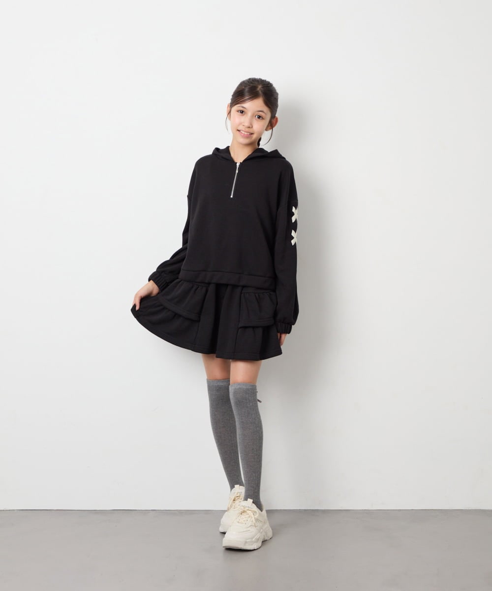 KJNJD02079 a.v.v KIDS(アー・ヴェ・ヴェ) [130-160]【セットアップ】ミニ裏毛セットアップ ブラック